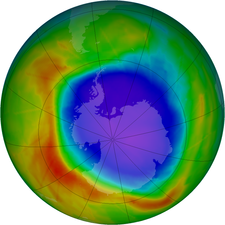 Antarctic ozone map for 08 October 2009